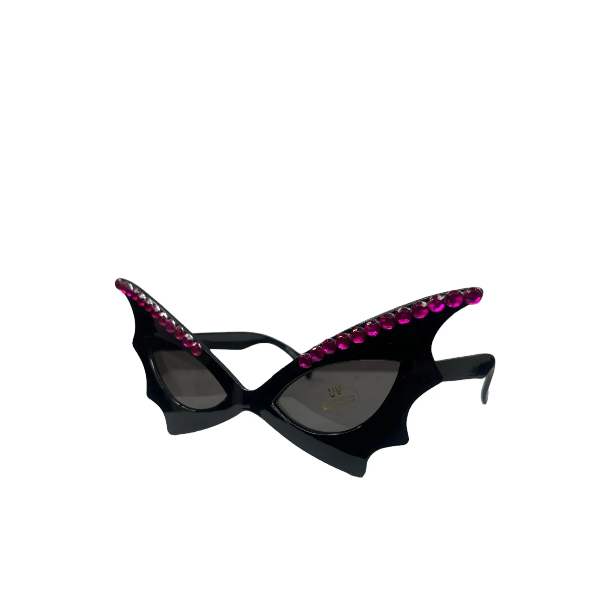 BAT OVERSIZED RHINESTONE SUNGLASSES BLACK/PINK